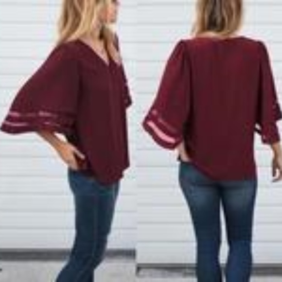 Tops - AB13 - Women's Bell-Sleeve Blouse Top